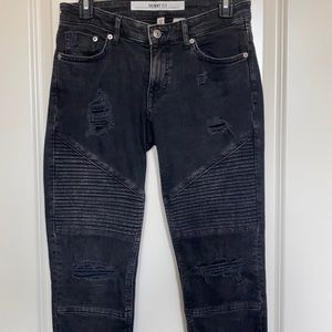 Black moto jeans
